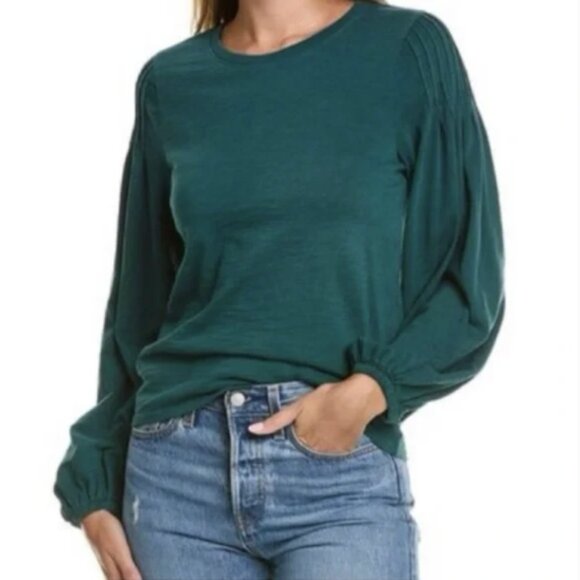 Nation LTD Sabine Pintuck Shoulder Balloon Sleeve Top Deep Teal Green S - Picture 1 of 8